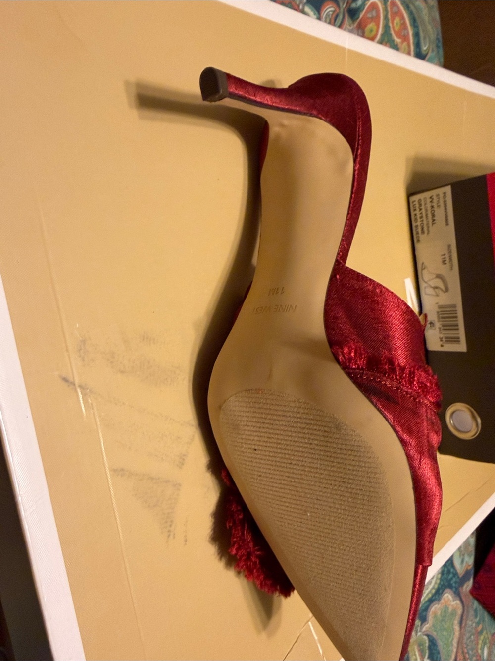 Nine West Burgundy Satin Pointed Toe Mule with Gem Accents - Picture 10 of 10